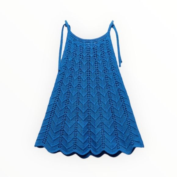 ZARA Women | Blue | OPENWORK KNIT TOP - Picture 3 of 11